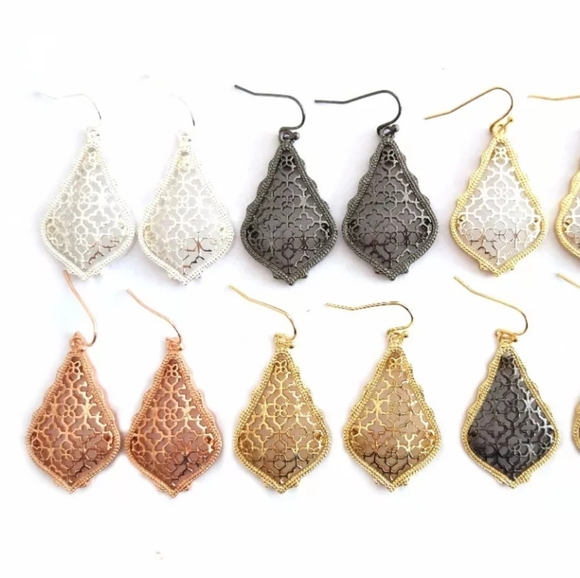 NEW Rose Gold Colored Filigree Drop Dangle Fish Hook Earrings - Picture 11 of 15